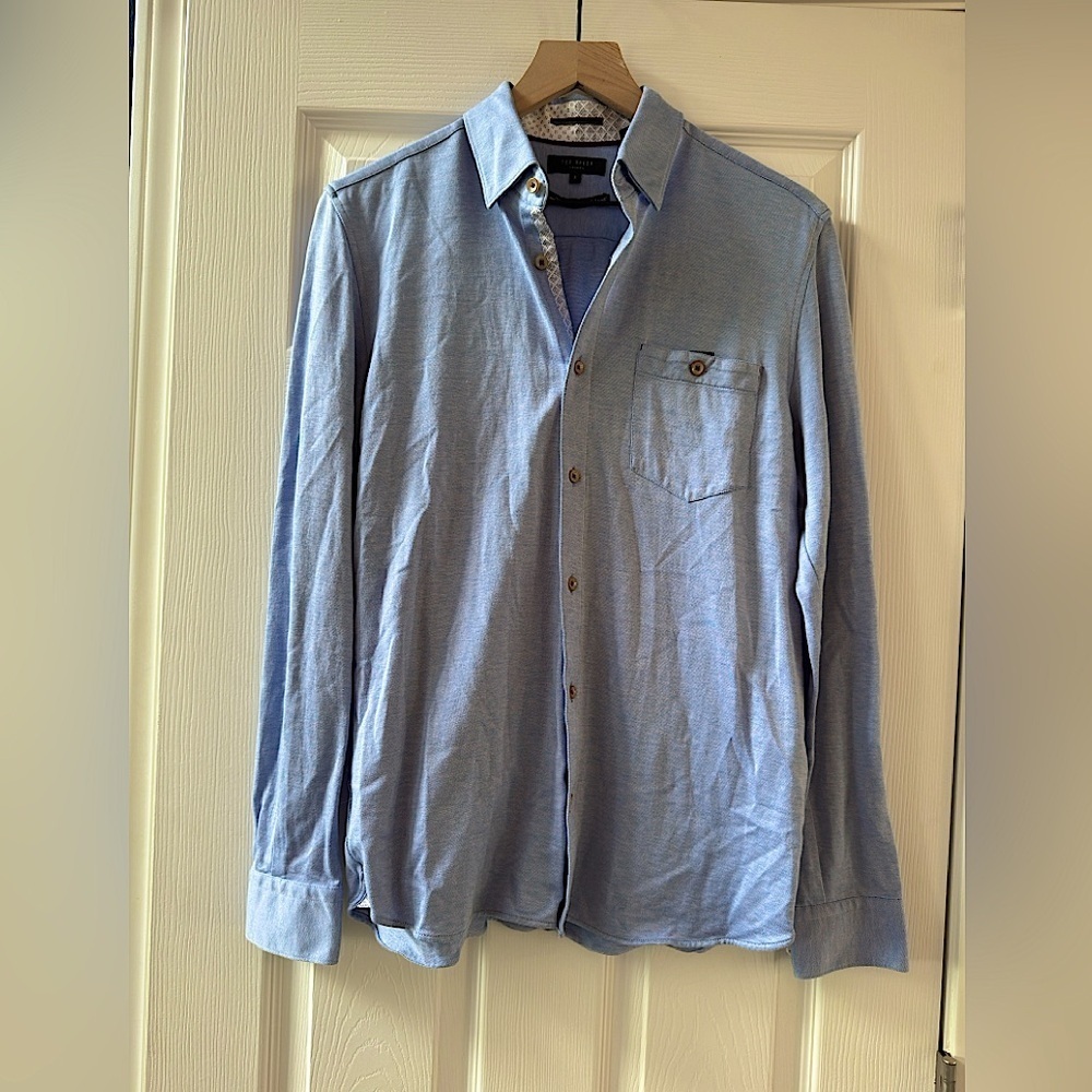 Ted Baker Long Sleeve Button Down Dress Shirt Blue White NWOT size 3